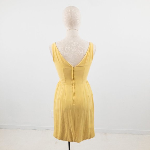 Vintage 60s V Neck Bow Front Mini Dress Yellow - Picture 8 of 9